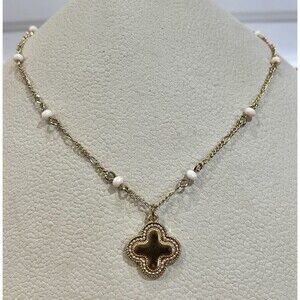 Gold Tone Clover Designer Inspired Necklace 14in ~ 17in